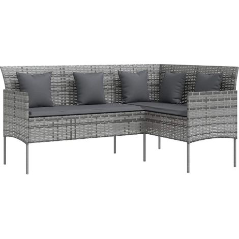 Divani da Giardino  Divano a Forma di L con Cuscini in Polyrattan Grigio (1/5)