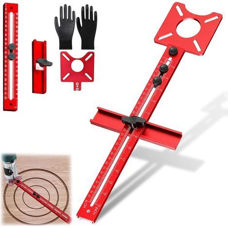 4-in-1-Frässchablone für Oberfräsen (metrisch, mm), Kreisschneidvorrichtung aus Aluminiumlegierung, multifunktionales, verstellbares Fräswerkzeug für die Holzbearbeitung (Standard) (1/5)