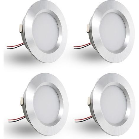 Set of 4 Recessed Spotlights, 12V Dimmable, 3W Extra Flat 14mm, IP44 Bathroom, 55mm Hole, Camper Van Kitchen (1/5)