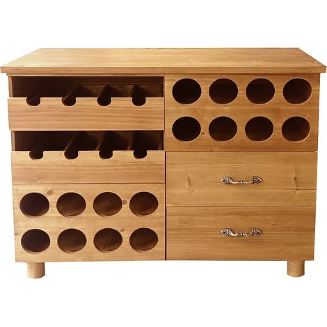 Meuble range bouteilles en bois de sapin et MDF - L.90 x P. 32 x H. 69 cm - Naturel - RIOJA (1/5)