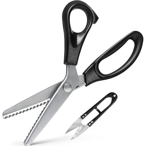 Ciseaux Cranteurs Noir 23,5 cm Ciseaux de Couture Professionnels Noir en Acier Inoxydable Ciseaux à Denteler pour Travaux Manuels Cuir Coton Papier Tissu (1/5)