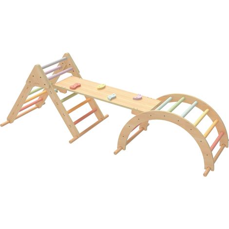 Sunny Charlie 3-En-1 Structure D'Escalade En Bois Pastel Triangle D'Escalade / Arc D'Escalade / Mur D'Escalade Jouets Montessori Pour Jeunes Enfants (1/5)