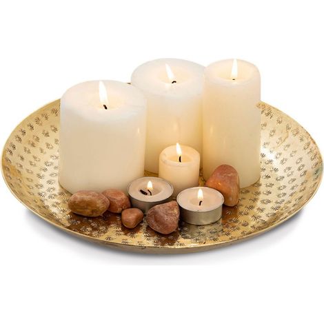 Plateau Décoratif Rond de Service en Aluminium Martelé Argenté ou Doré Ø 28 cm Lot de 20 - PANGIVO (1/5)