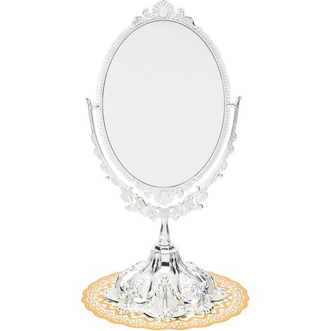 Miroir de maquillage rétro double face en métal argenté, miroir cosmétique de table pour coiffeuse avec reflet, pour féminin