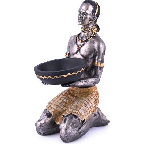 Pajoma 73785 Decorazione Africana a Forma di Uomo con Porta Candela, in Resina Sintetica, Altezza 22 cm (1/4)