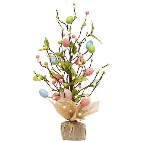 Pâques-Dekoration mit LED-Leuchten, Tischmitte in Form einer Pâques-Form von 45 cm, Sockel aus Jutestoff, künstliche Pflanze für die Pâques-Tischdekoration (Farbe 2) (1/5)