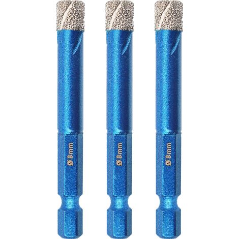 3 Stück Diamantbohrer Fliesenbohrer Set 8mm, Sechskant-Schaft fliesenbohrer set- Lochsäge für Keramik, Granit, Glas, Porzellan, Fliesen, Feinsteinzeug, Mauerwerk, Marmor (1/4)