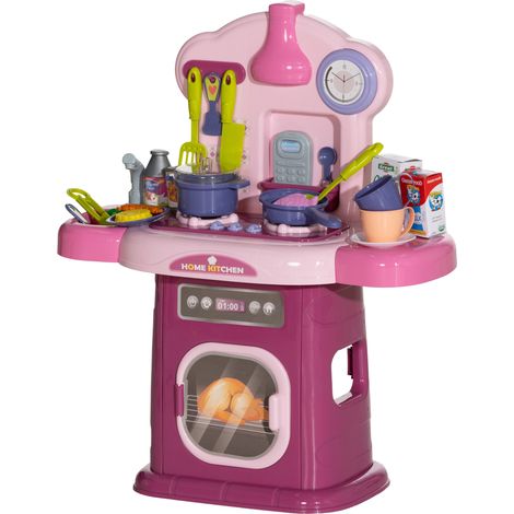 Cuisine Jouet pour Enfants de 3 à 6 Ans avec 38 Accessoires et Sons Réalistes, en PP et ABS, 51x21x60 cm, Rose (1/5)