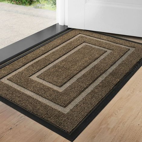 Beige-brun, 60&90cm 24&35cm Tapis d'entrée encadré Teslin, paillasson d'entrée de maison, antidérapant, résistant à l'usure, sans lavage. (1/5)
