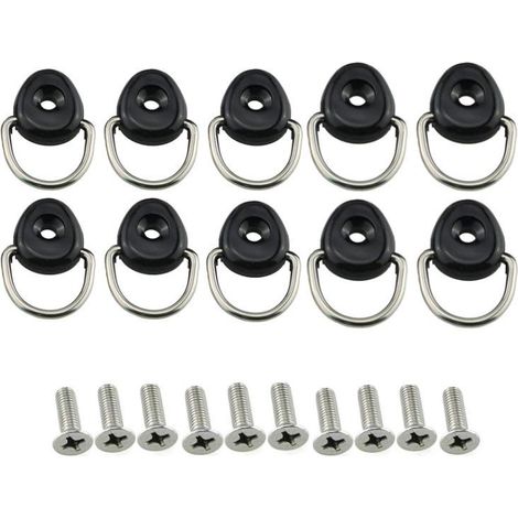 Boucle D-Ring ronde pour kayak, lot de 10 vis, anneau en D en acier inoxydable, fixation robuste pour canoë, paddle, remplacement de quincaillerie marine, résistant à la corrosion, 10 pièces. (1/4)