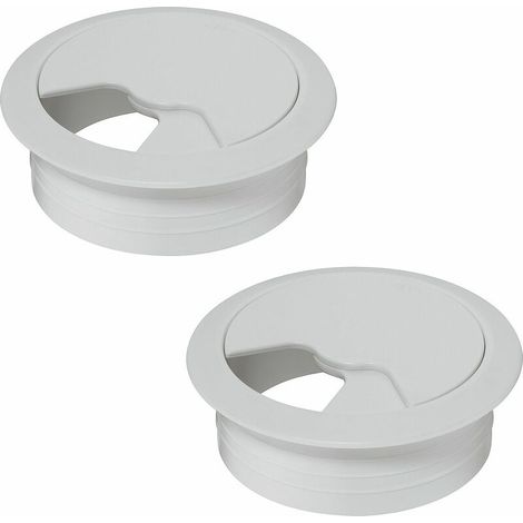 – Lot de 2 passe-câbles bureau 80mm – Plastique blanc – Encastrable avec segment rotatif – Accès pratique pour câbles d'ordinateur (1/2)