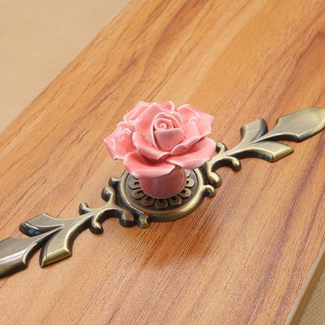 Poignée de tiroir en céramique rose avec base en alliage, pour porte, placard et meuble, modèle n°2