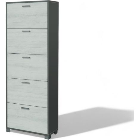 Scarpiera salvaspazio 5 ante MDF bianco profondità 29 cm titanio e quercia ideale per organizzazione ingresso casa