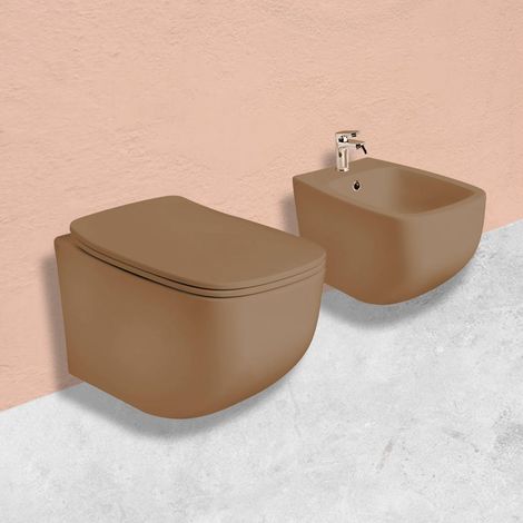 Set Sanitari Bagno Sospesi In Ceramica Sabbia Opaco Mozart