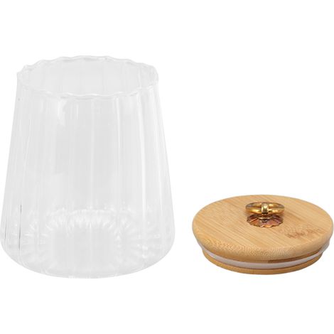 Boîte à thé en verre de 580 ml, récipient de conservation transparent avec couvercle hermétique en bambou pour plan de travail. (1/5)