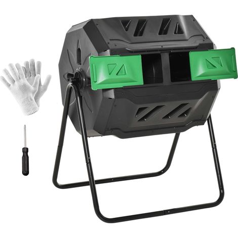 Composteur rotatif 160L à 2 compartiments noir pour déchets organiques, avec cadre en acier (1/5)