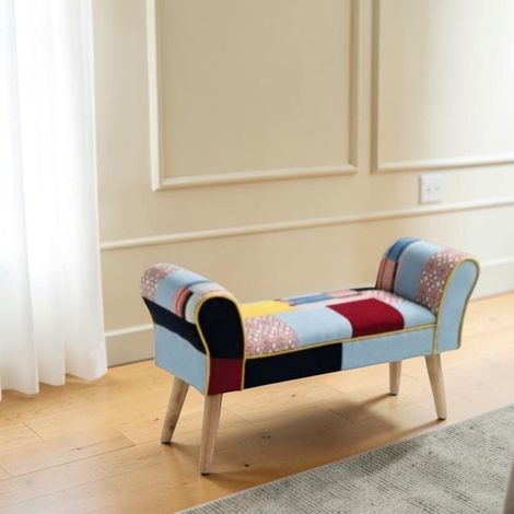 Panca CAROLINA con braccioli in tessuto patchwork