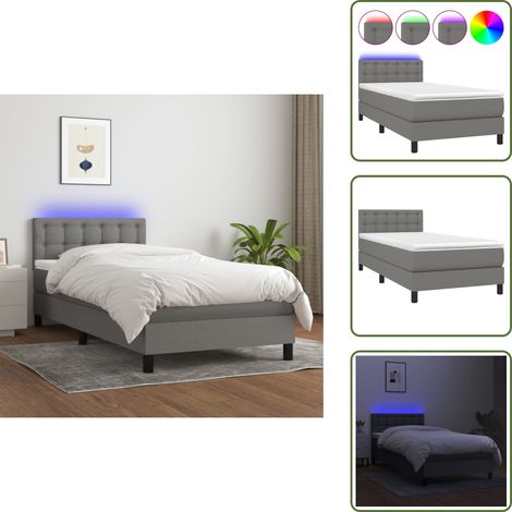 Sommier à lattes de lit avec matelas et LED Gris foncé 90x190cm - Sommier Tapissier - Lit Plateforme - Lit Avec Led - Matelas À Ressorts Ensachés - Têted Lit Ajustable (1/5)