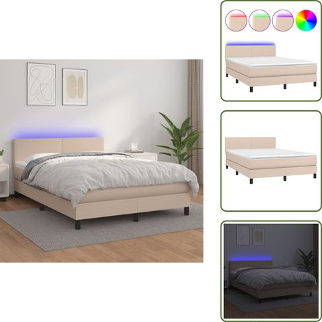 Sommier à lattes de lit avec matelas LED Cappuccino 140x190 cm - Lit Capitonné - Lit Avec Éclairage Led - Lit Design - Lit Double - Sommier Tapissier (1/5)