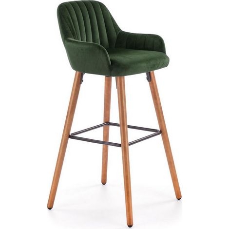 Chaise de bar en velours vert avec pieds en bois massif CLEAN (1/5)