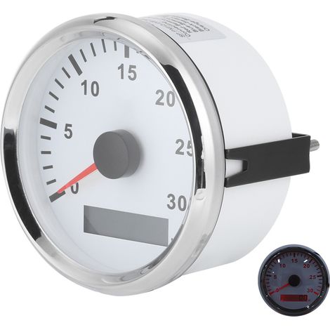Capteur de tachymètre marin de 85 mm/3,3 pouces, indice de protection IP67, tachymètre 12 V/24 V, LED rouge, écran LCD, compteur d'heures de service, 3000 tr/min, lunette argentée, cadran blanc. (1/5)