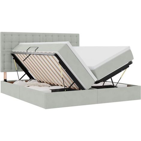 Lit coffre avec matelas, gris clair, 180 x 200 cm, tissu velours. (1/5)