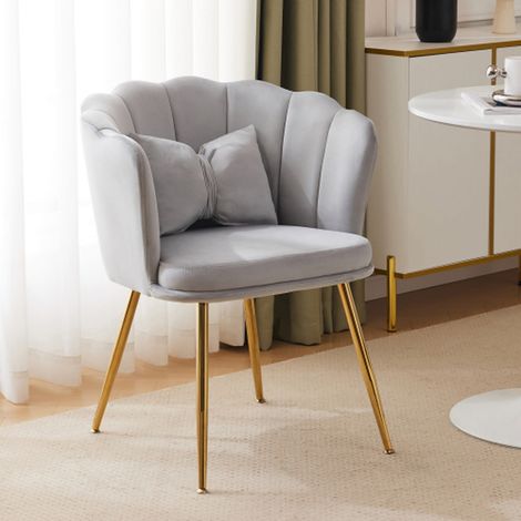 Fauteuil moderne velours pétale – style baignoire, pieds métal doré, coussin papillon, salon (1/4)