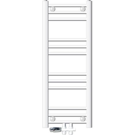 ECD Germany Radiador Toallero de Baño 300 x 800 mm Blanco Diseño Recto de Acero con Conexión Central al Suelo Calefactor de Pared Secador de Toallas Estufa con Termostato y Kit de Montaje