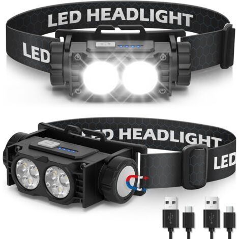 ALLIANDISLampe Frontale 2 Pièces,Lampe Frontale LED Ultra Puissante 2000 Lumens,USB,Torche Frontale 3 Modes IPX5,Camping,Cyclisme,Running (1/5)