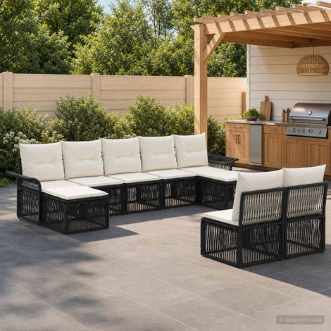 Ensemble canapé de jardin modulable 9 pièces en polyrotin noir avec coussins lavables - PANGIVO (1/5)