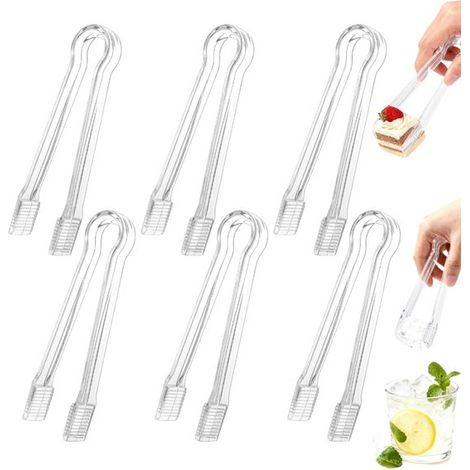 Lot de 6 pinces de service transparentes, 16 cm, qualité alimentaire, bord dentelé, pour buffet, barbecue et fête (1/5)