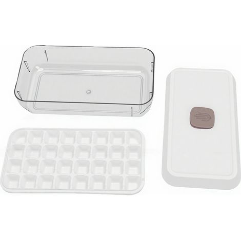 Bac à glaçons avec couvercle, bac à glaçons, pelle, rangement empilable, démoulage facile, format L, blanc (1/5)