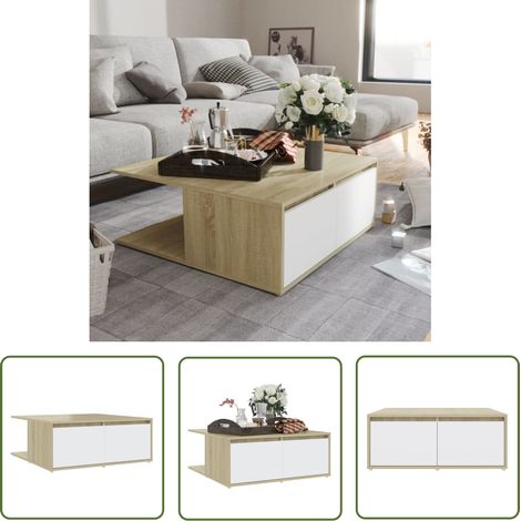 Maison Exclusive Couchtisch Weiß und Sonoma-Eiche 80x80x31 cm (1/5)