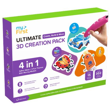 Kit de creación myFirst 3dPen Make: kit creativo 3D que incluye el lápiz 3dPen Make, 3 kits temáticos, 3 modelos móviles y recambios PCL (rojos).