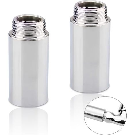 Lot de 2 rallonges de robinet 1/2" x 60 mm, 1/2" IG x 1/2" AG DN15, rallonge filetée DN15, raccord d'extension en acier inoxydable 60 mm pour installation de chauffage et d'eau potable (1/5)