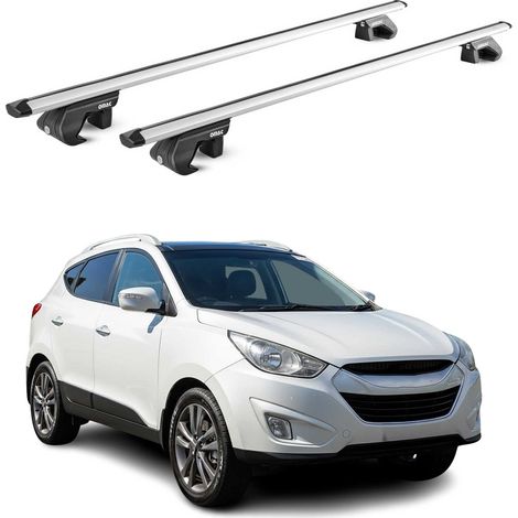 OMAC Dachträger Aluminium TÜV geprüft für Hyundai ix35 2010-2015 – Für Standard Dachreling – T Nut – Max 90 kg – 2 Schlösser Silber (1/5)