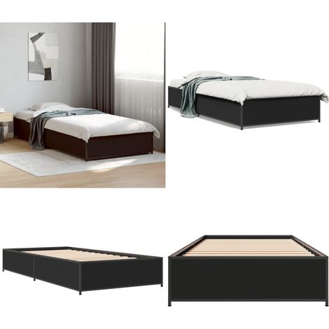 Bettgestell Schwarz 90x200 cm Holzwerkstoff und Metall - Schlafzimmer Möbel - Bettgestell - Doppelbett - Holzrahmen - Metallbettfundamente - Home & Living (1/5)