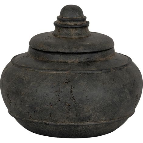 Dusk Medium Pot with Lid - Ceramic - L20 x W20 x H12 cm - Black