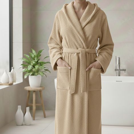Albornoz Satoka, 100% Algodón con Capucha, Degradado Color Crema, Talla M, Blanco Crema (1/4)