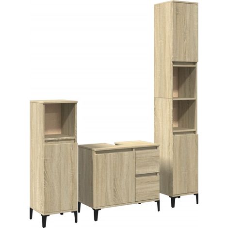 Maison Exclusive - 3-tlg. Badmöbel-Set Sonoma-Eiche Holzwerkstoff