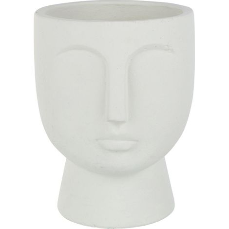 Cache-Pot en Ciment "Visage" 30cm Blanc (1/3)