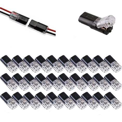 Connecteur enfichable à double fil avec boucle de verrouillage, connecteurs de fil basse tension, aucun dénudage requis, connecteurs de fil sans outil (30)