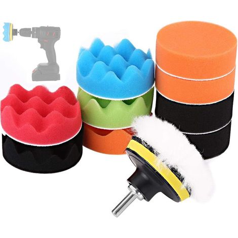 Kit de esponjas y almohadillas para pulir coche con acople para taladro, 12 piezas (1/5)