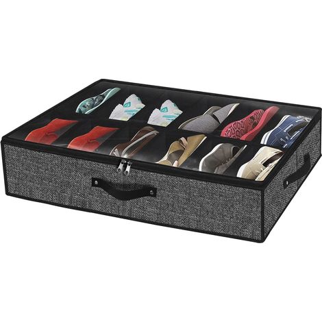 Rangee Chaussures Sous Lit 12 Paires - Boîte de Rangement avec Fenêtre Transparente pour Sneakers, Talons, Tongues, Noir, Organisateur pour Placard (1/4)