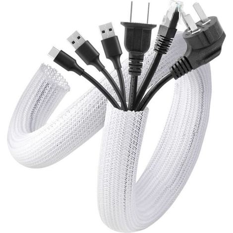 AGPTEK 2PCS Manchon de Câble Gaine 1.5 Mètre, Cache Câble de Protection Souple en Pet Diamètre 19-29mm, Blanc