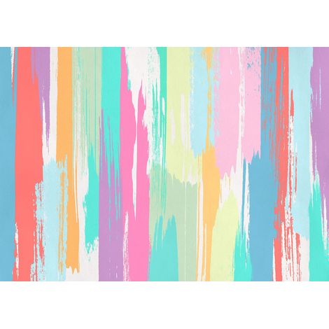 papier peint panoramique à rayures multicolore sur blanc - Komar (1/3)