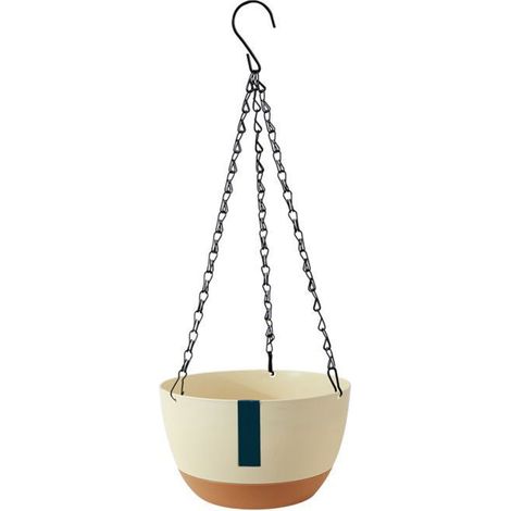 Hängender Korb - Beige - 28,5x16,5x18cm - Kunststoff - Automatische Bewässerung - Doppelkette