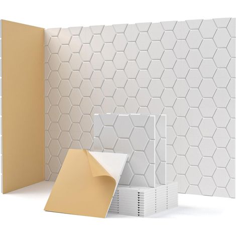 Lot de 12 panneaux acoustiques autocollants, rembourrage insonorisant en polyester, panneaux muraux insonorisants haute densité, 30 cm x 30 cm, blanc (1/5)