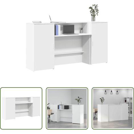 Comptoir de réception - Bureau de réception blanc 200x50x103,5 cm bois d'ingénierie (1/5)