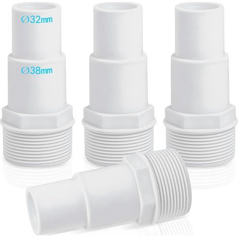 Lot de 4 raccords de tuyau pour piscine - Diamètre : 32/38 mm vers 1,5" - Adaptateur de piscine - Blanc (1/5)